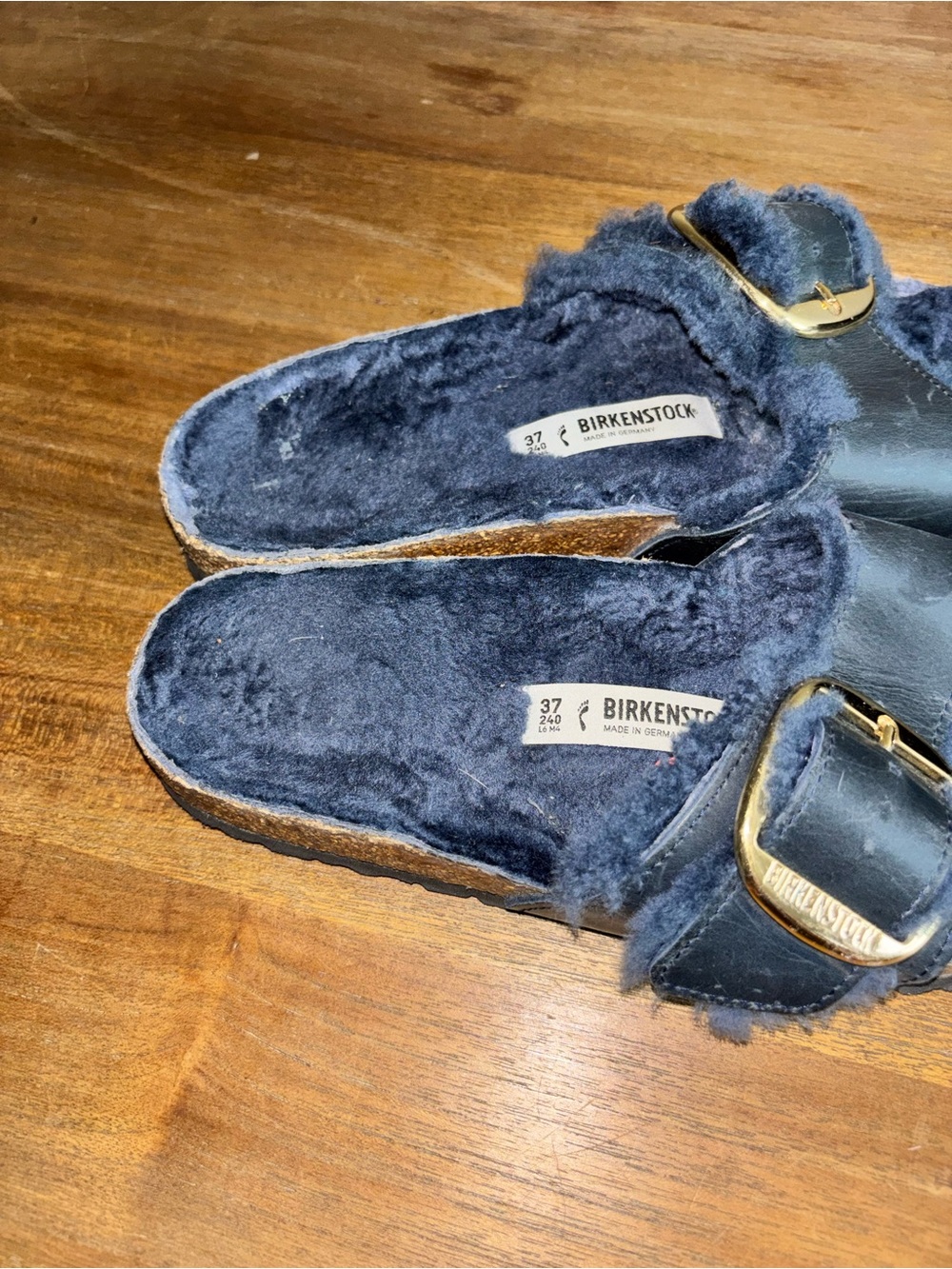 Birkenstock Madrid Big Buckle Shearling Sandals Midnight Blue - Picture 3 of 5